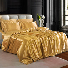Load image into Gallery viewer, 6PCS SATIN COMPLETE BEDDING SET DUVET COVER FITTED SHEET 4 PILLOW CASES