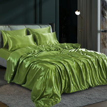 Load image into Gallery viewer, 6PCS SATIN COMPLETE BEDDING SET DUVET COVER FITTED SHEET 4 PILLOW CASES