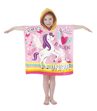 Load image into Gallery viewer, Kids Hooded Towel Poncho Beach Swimming Bath Boys Girls Mermaid Unicorn Butterfly 3+ Years