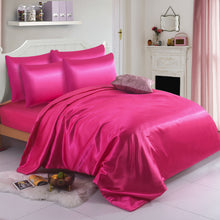 Load image into Gallery viewer, 6PCS SATIN COMPLETE BEDDING SET DUVET COVER FITTED SHEET 4 PILLOW CASES