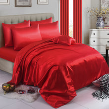 Load image into Gallery viewer, 6PCS SATIN COMPLETE BEDDING SET DUVET COVER FITTED SHEET 4 PILLOW CASES