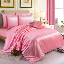 Load image into Gallery viewer, 6PCS SATIN COMPLETE BEDDING SET DUVET COVER FITTED SHEET 4 PILLOW CASES
