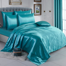 Load image into Gallery viewer, 6PCS SATIN COMPLETE BEDDING SET DUVET COVER FITTED SHEET 4 PILLOW CASES