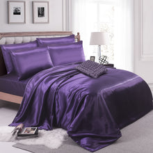 Load image into Gallery viewer, 6PCS SATIN COMPLETE BEDDING SET DUVET COVER FITTED SHEET 4 PILLOW CASES