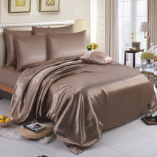 Load image into Gallery viewer, 6PCS SATIN COMPLETE BEDDING SET DUVET COVER FITTED SHEET 4 PILLOW CASES