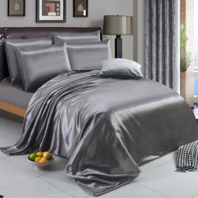 Load image into Gallery viewer, 6PCS SATIN COMPLETE BEDDING SET DUVET COVER FITTED SHEET 4 PILLOW CASES
