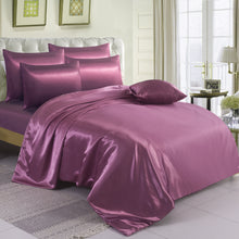 Load image into Gallery viewer, 6PCS SATIN COMPLETE BEDDING SET DUVET COVER FITTED SHEET 4 PILLOW CASES