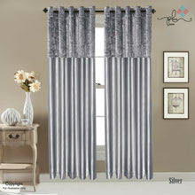 Load image into Gallery viewer, Crushed Velvet Band Faux Silk Eyelet Curtains - Fully Lined Ring Top 7 Sizes