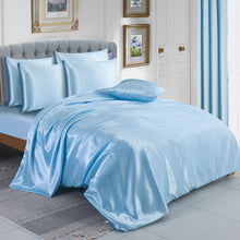 Load image into Gallery viewer, 6PCS SATIN COMPLETE BEDDING SET DUVET COVER FITTED SHEET 4 PILLOW CASES