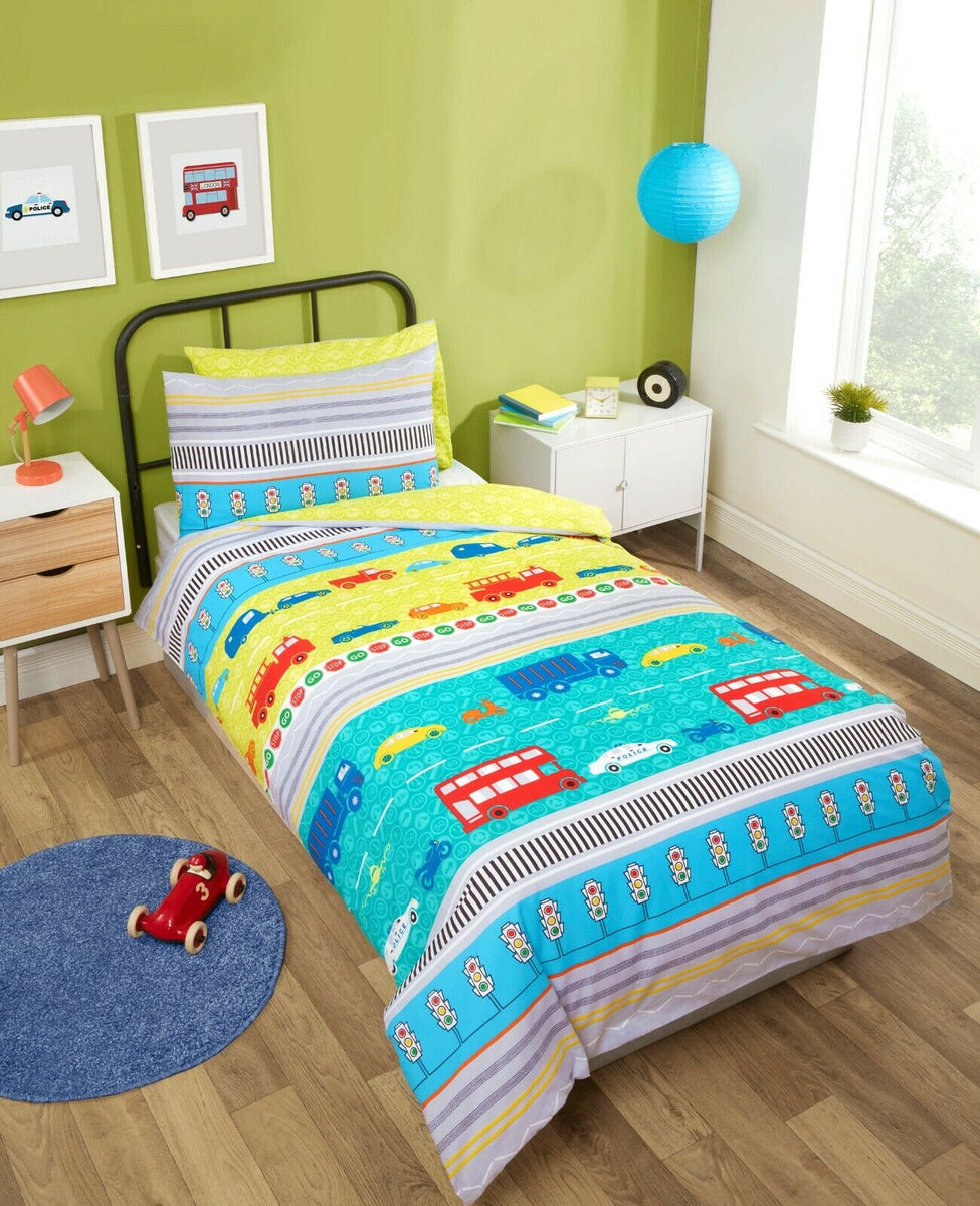 Kidz Club Bright Trucks Junior Duvet Cover And Pillowcase Set