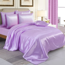 Load image into Gallery viewer, 6PCS SATIN COMPLETE BEDDING SET DUVET COVER FITTED SHEET 4 PILLOW CASES