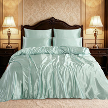 Load image into Gallery viewer, 6PCS SATIN COMPLETE BEDDING SET DUVET COVER FITTED SHEET 4 PILLOW CASES