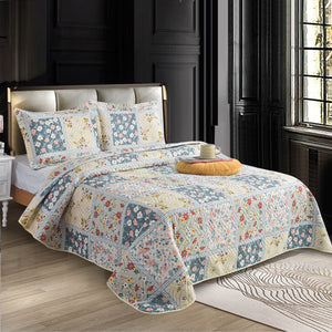 3 Piece Luxury Quilted Bedspread & Pillowshams Set | Double King Throw Comforter