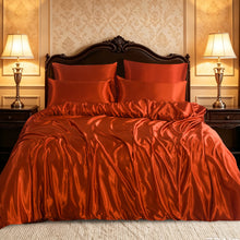 Load image into Gallery viewer, 6PCS SATIN COMPLETE BEDDING SET DUVET COVER FITTED SHEET 4 PILLOW CASES