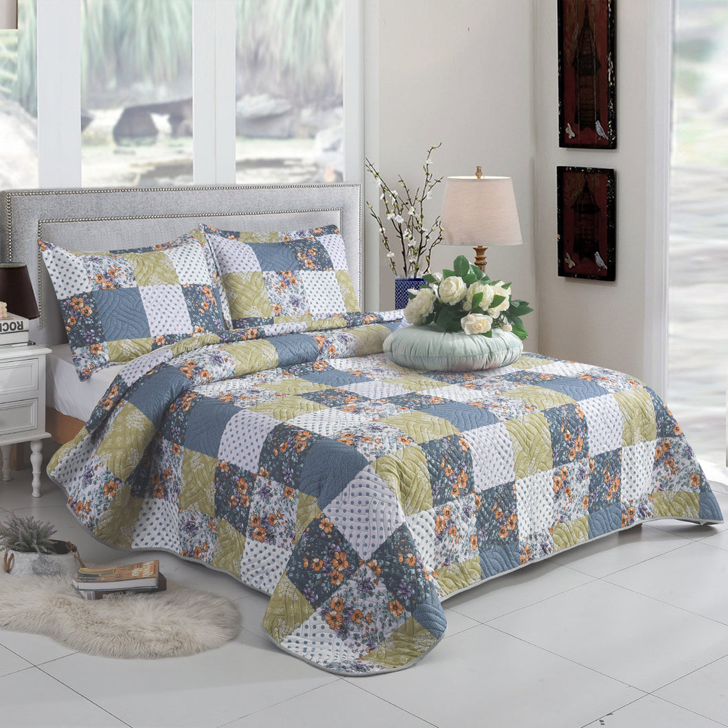 3 Piece Luxury Quilted Bedspread & Pillowshams Set | Double King Throw Comforter 107