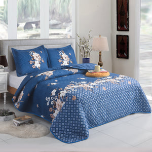 3 Piece Luxury Quilted Bedspread & Pillowshams Set | Double King Throw Comforter