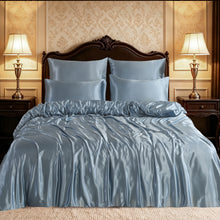 Load image into Gallery viewer, 6PCS SATIN COMPLETE BEDDING SET DUVET COVER FITTED SHEET 4 PILLOW CASES