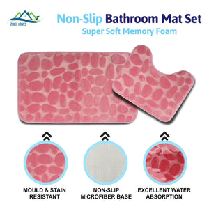 Pebble Bath Mat Pedestal Memory Foam Non Slip Bathroom Mats Toilet Rugs 2 PCS