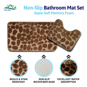 Pebble Bath Mat Pedestal Memory Foam Non Slip Bathroom Mats Toilet Rugs 2 PCS