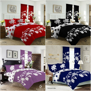 Duvet cover with Fitted Sheet Pillow Cases and Matching Curtains 3 colours