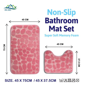 Pebble Bath Mat Pedestal Memory Foam Non Slip Bathroom Mats Toilet Rugs 2 PCS