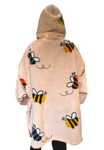 Load image into Gallery viewer, Bumble Bees Oversized Blanket Hoodie – Soft Sherpa Fleece, One Size Fits Most