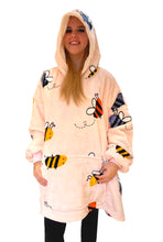 Load image into Gallery viewer, Bumble Bees Oversized Blanket Hoodie – Soft Sherpa Fleece, One Size Fits Most