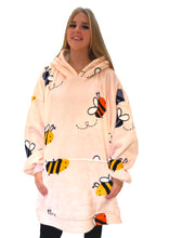 Load image into Gallery viewer, Bumble Bees Oversized Blanket Hoodie – Soft Sherpa Fleece, One Size Fits Most