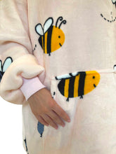 Load image into Gallery viewer, Bumble Bees Oversized Blanket Hoodie – Soft Sherpa Fleece, One Size Fits Most