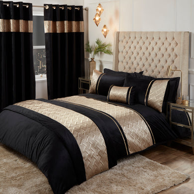 CAPRI Glamorous Black Velvet Duvet Set with Pillowcases - (All Sizes)