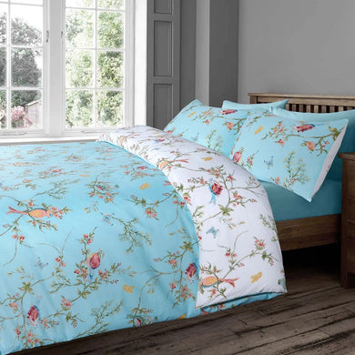 Floral Birdies Duck Egg Duvet Cover Bedding Set + Pillowcase | Single Size