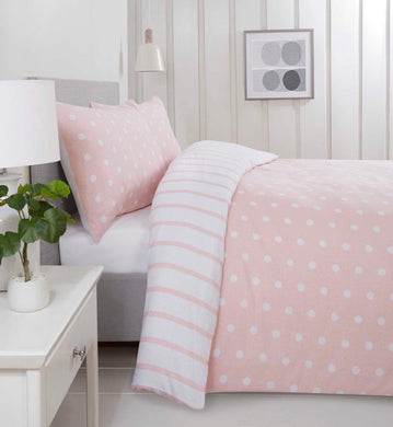 Microfiber Duvet Cover Bedding Set and Pillowcase Single Double King Quilt Cover - Spots & Stripes Blush
