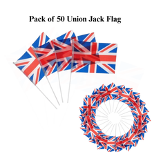 Load image into Gallery viewer, Pack of 50 Union Jack Hand Waving Flags – 21x14 cm