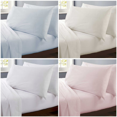 Easy Care Plain 4 Pcs Fitted Flat Sheet Set & Pillowcases Single Double King