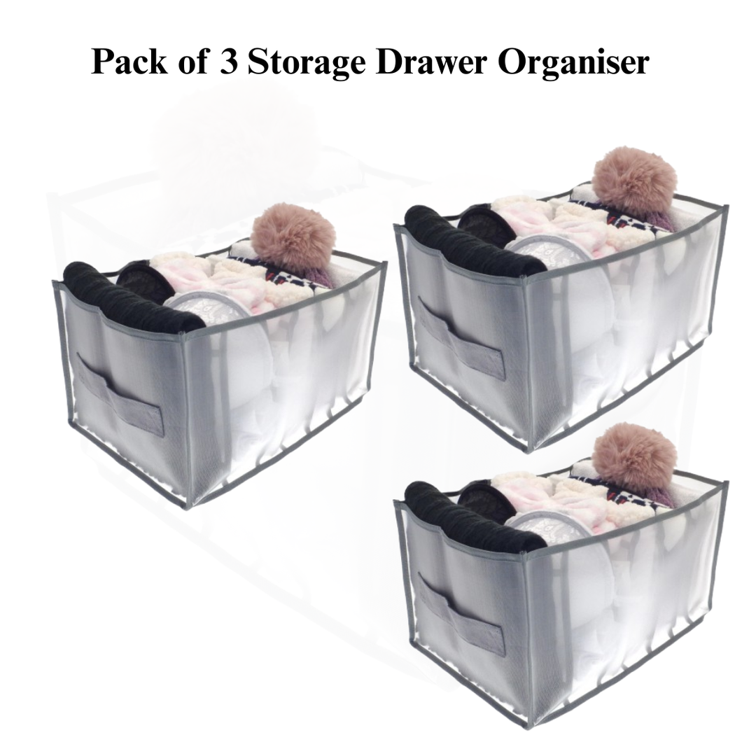 Premium 3-Pack Foldable Drawer Organisers – 7-Section Storage Boxes for Accessories