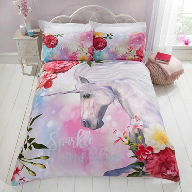 Sparkle Unicorn Kids Bedding Single Double Duvet Quilt Cover Set