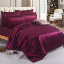 Load image into Gallery viewer, 6PCS SATIN COMPLETE BEDDING SET DUVET COVER FITTED SHEET 4 PILLOW CASES