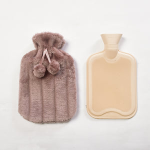 Large 2 Litre Natural Rubber Hot Water Bottle With Warm Faux Fur Cover