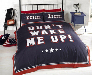 Don't Wake Me Up Duvet Quilt Cover Stripe Boys / Girls Funny Quote Text Bedding