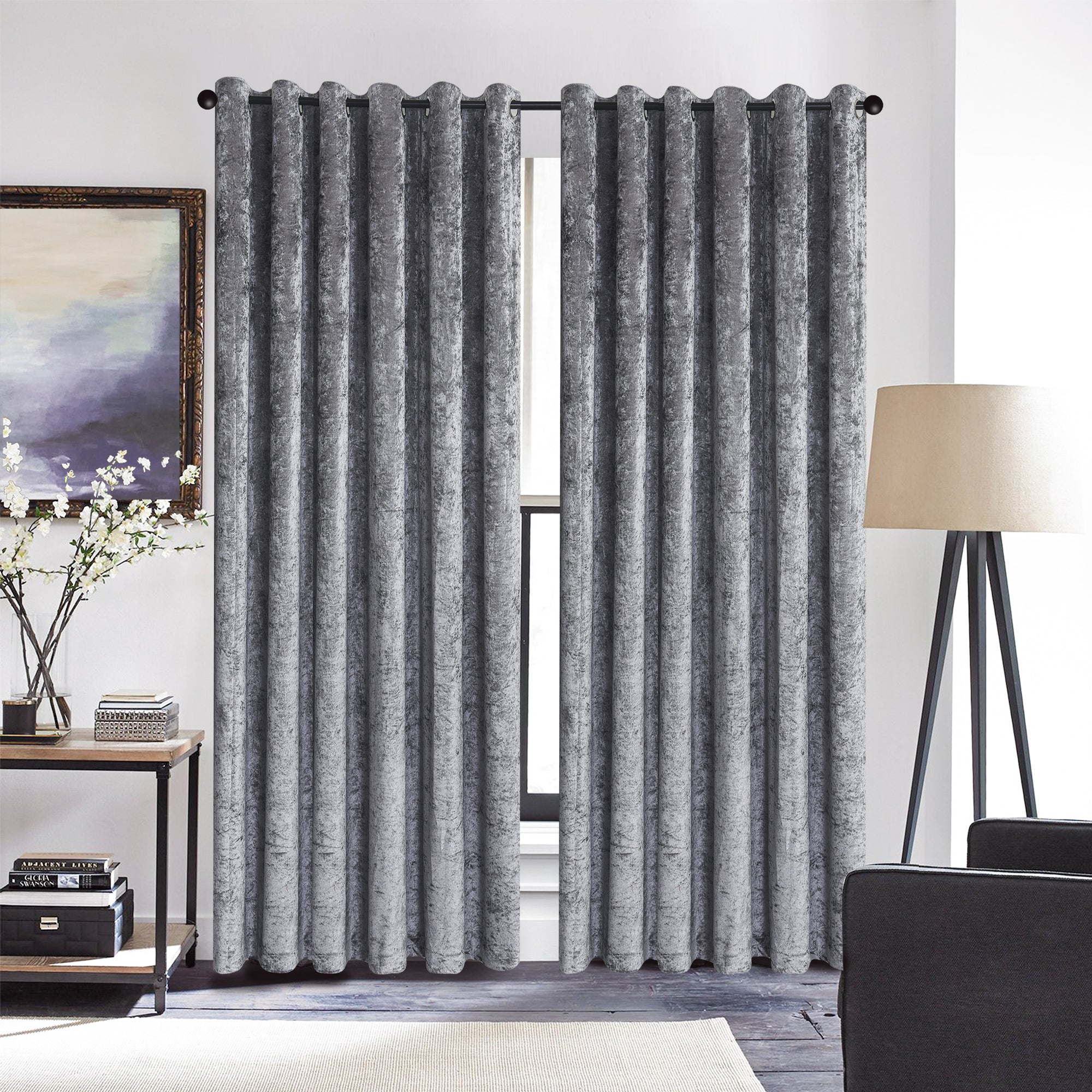 Luxury Crushed Velvet Curtains Fully Lined Eyelet Ring Top Ready Made –  Home Decoration World