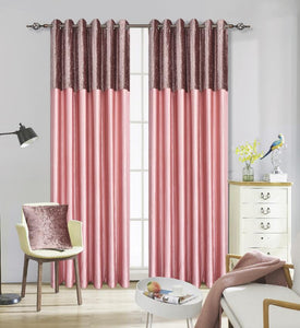 Crushed Velvet Band Faux Silk Eyelet Curtains - Fully Lined Ring Top 7 Sizes