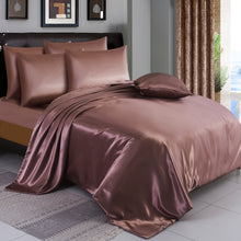 Load image into Gallery viewer, 6PCS SATIN COMPLETE BEDDING SET DUVET COVER FITTED SHEET 4 PILLOW CASES