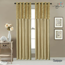 Load image into Gallery viewer, Crushed Velvet Band Faux Silk Eyelet Curtains - Fully Lined Ring Top 7 Sizes