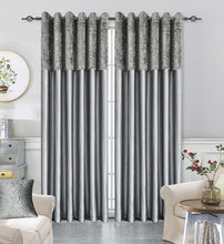 Load image into Gallery viewer, Crushed Velvet Band Faux Silk Eyelet Curtains - Fully Lined Ring Top 7 Sizes