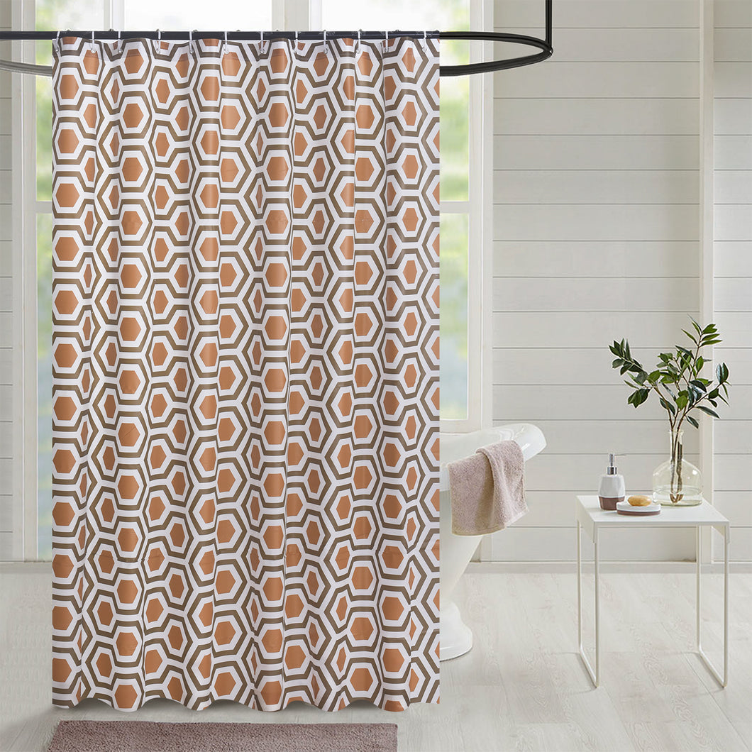 NEW MODERN DESIGN PEVA SHOWER BATHROOM CURTAIN WITH RING HOOKS 180 X 180 CM DIAMOND BROWN