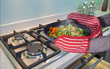 Load image into Gallery viewer, Zimel Homes Butcher Stripe Quilted Double Oven Gloves Mitts