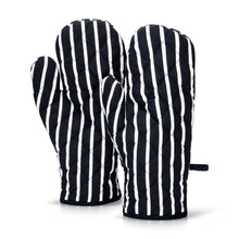 Load image into Gallery viewer, Pair of Single Oven Gloves 100% Cotton Butcher Stripe Kitchen Quilted Single Oven Gloves Mitts
