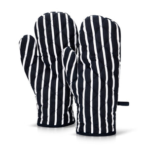 Pair of Single Oven Gloves 100% Cotton Butcher Stripe Kitchen Quilted Single Oven Gloves Mitts