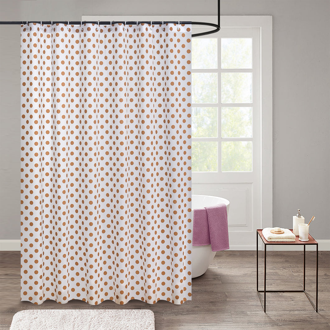 NEW MODERN DESIGN PEVA SHOWER BATHROOM CURTAIN WITH RING HOOKS 180 X 180 CM POLKA DOTS BROWN