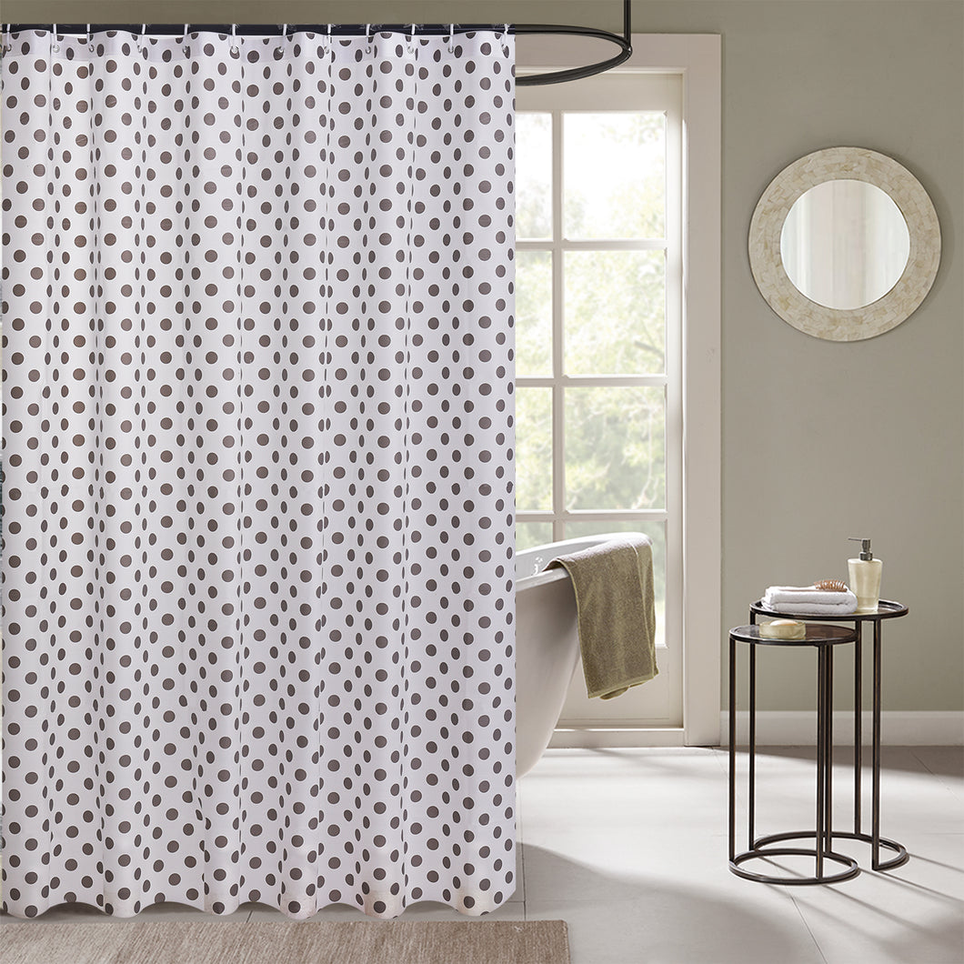 NEW MODERN DESIGN PEVA SHOWER BATHROOM CURTAIN WITH RING HOOKS 180 X 180 CM POLKA DOTS GREY